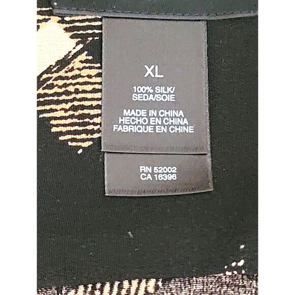 Claiborne Mens  100% Silk Shirt XL Black Brown  Short Sleeve Collared Button Up - Picture 6 of 6